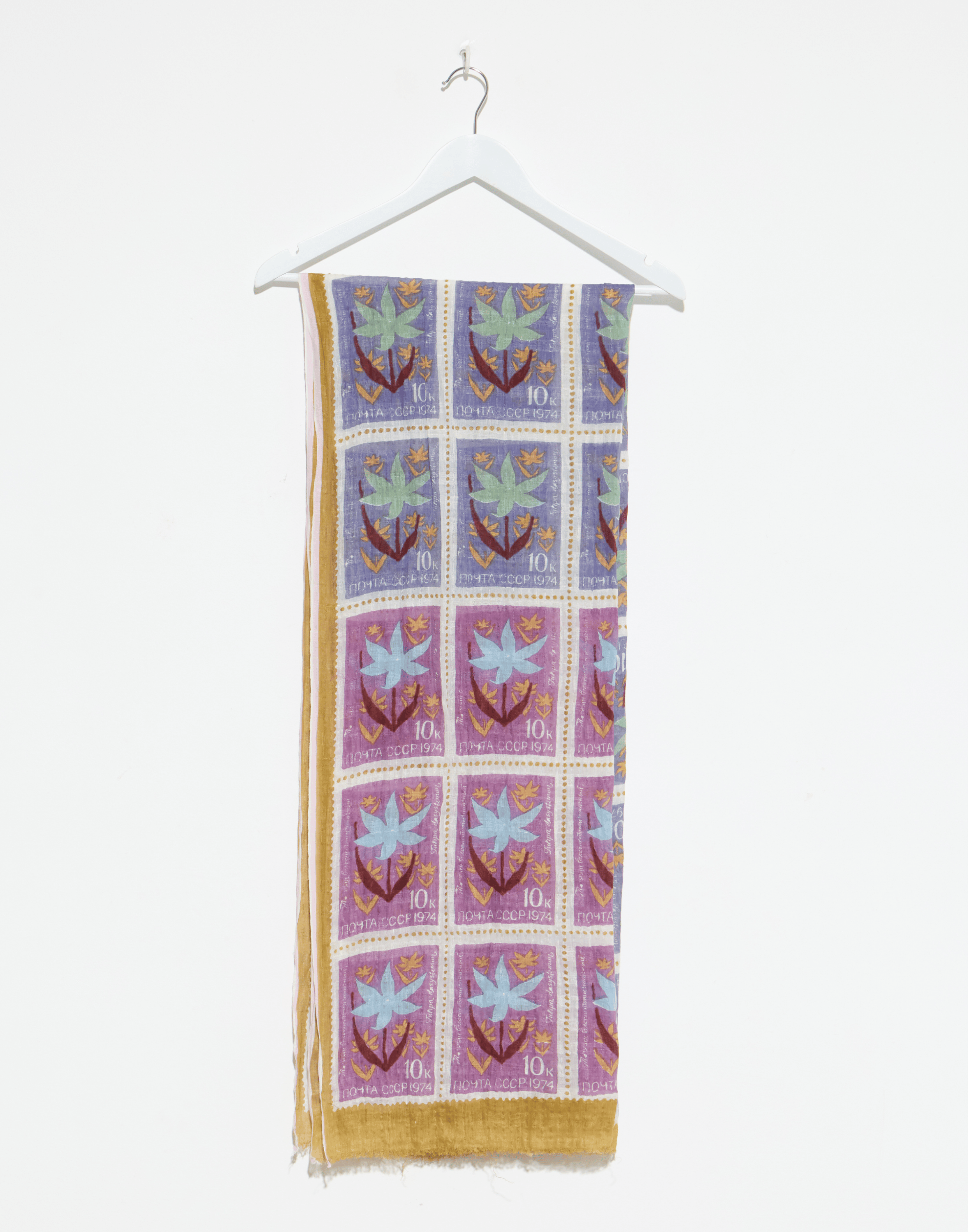 Lavender Stamp Print Linen & Cotton Scarf