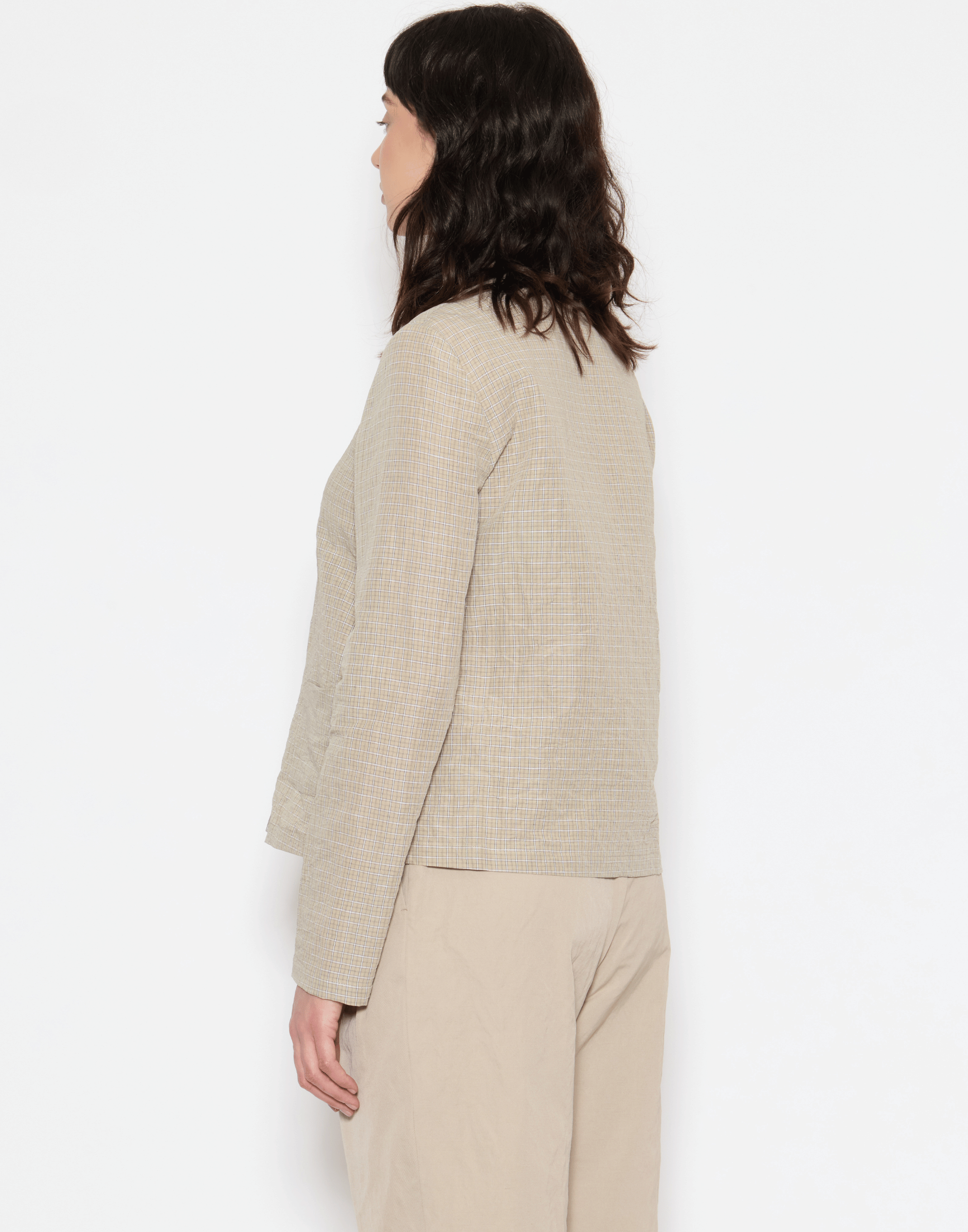 Ecru Checked Linen & Cotton Jacket