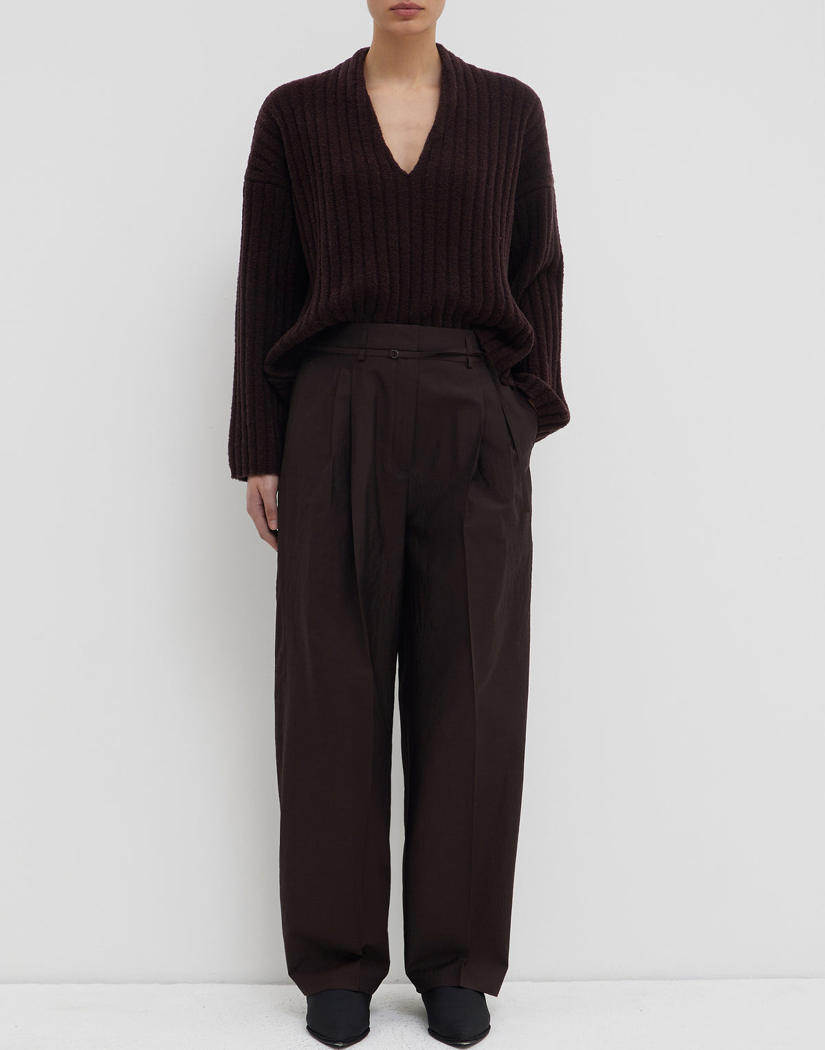Cherry Wood Wool Blend Pina Pleated Trousers
