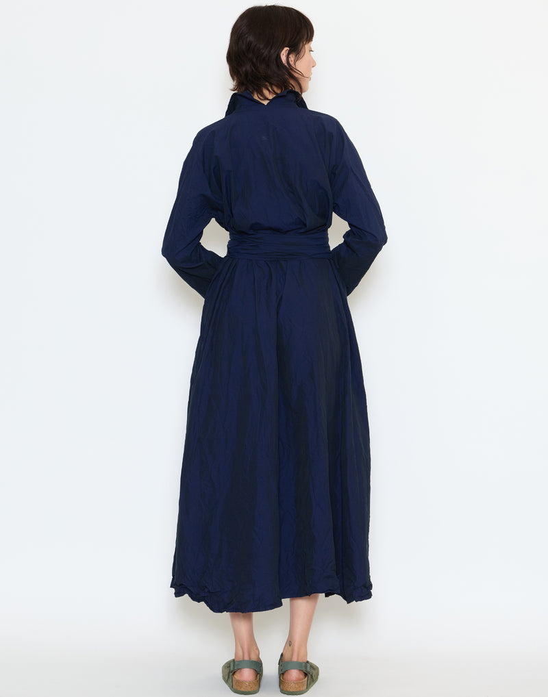 Navy Cotton Spicchi Colletto Lavato Dress