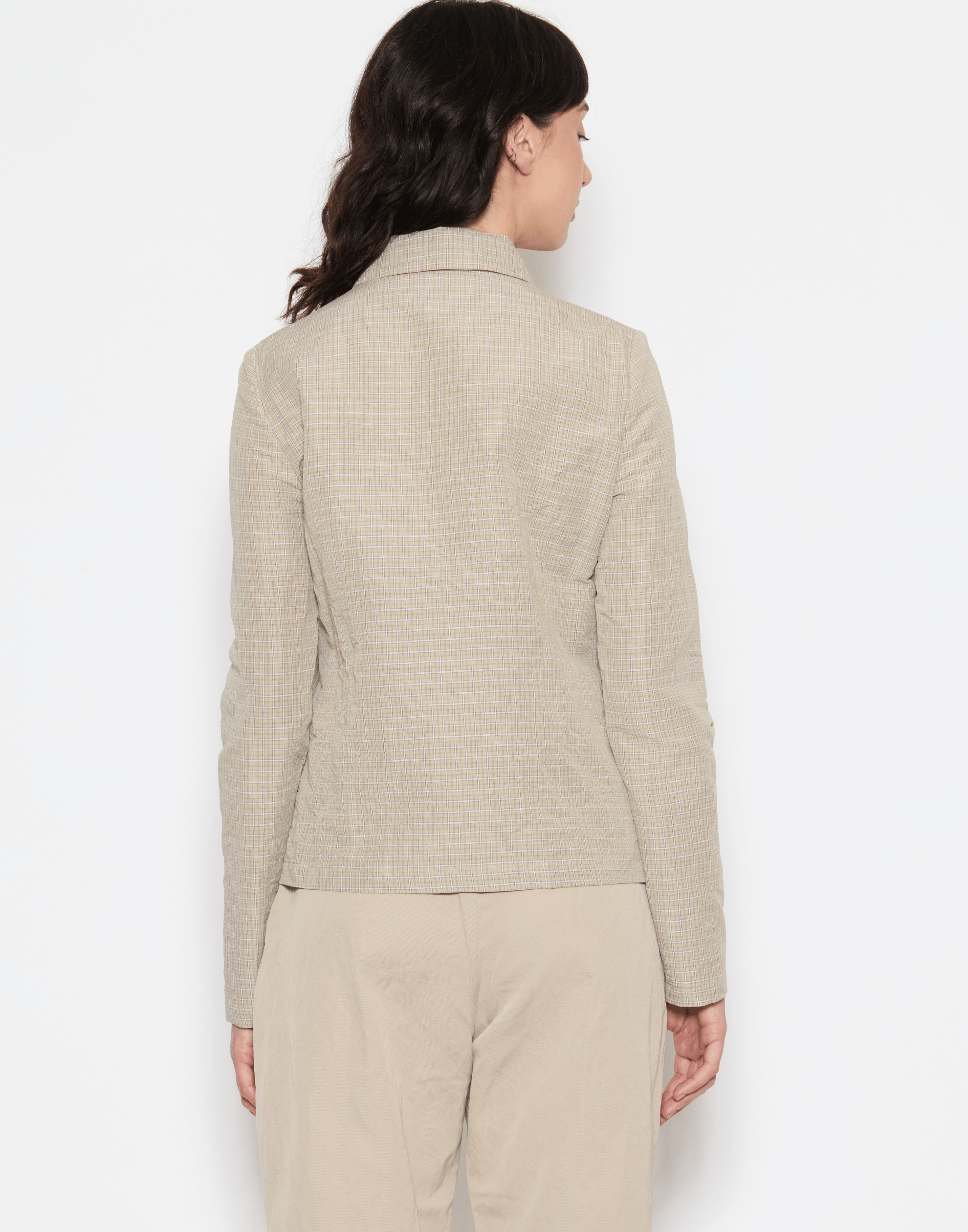 Ecru Checked Linen & Cotton Jacket
