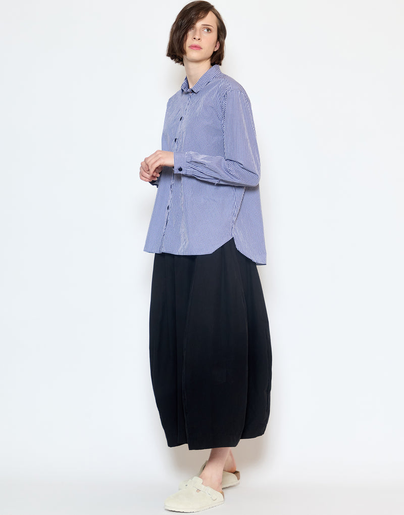 Navy Check Cotton Loose Tyrol Shirt