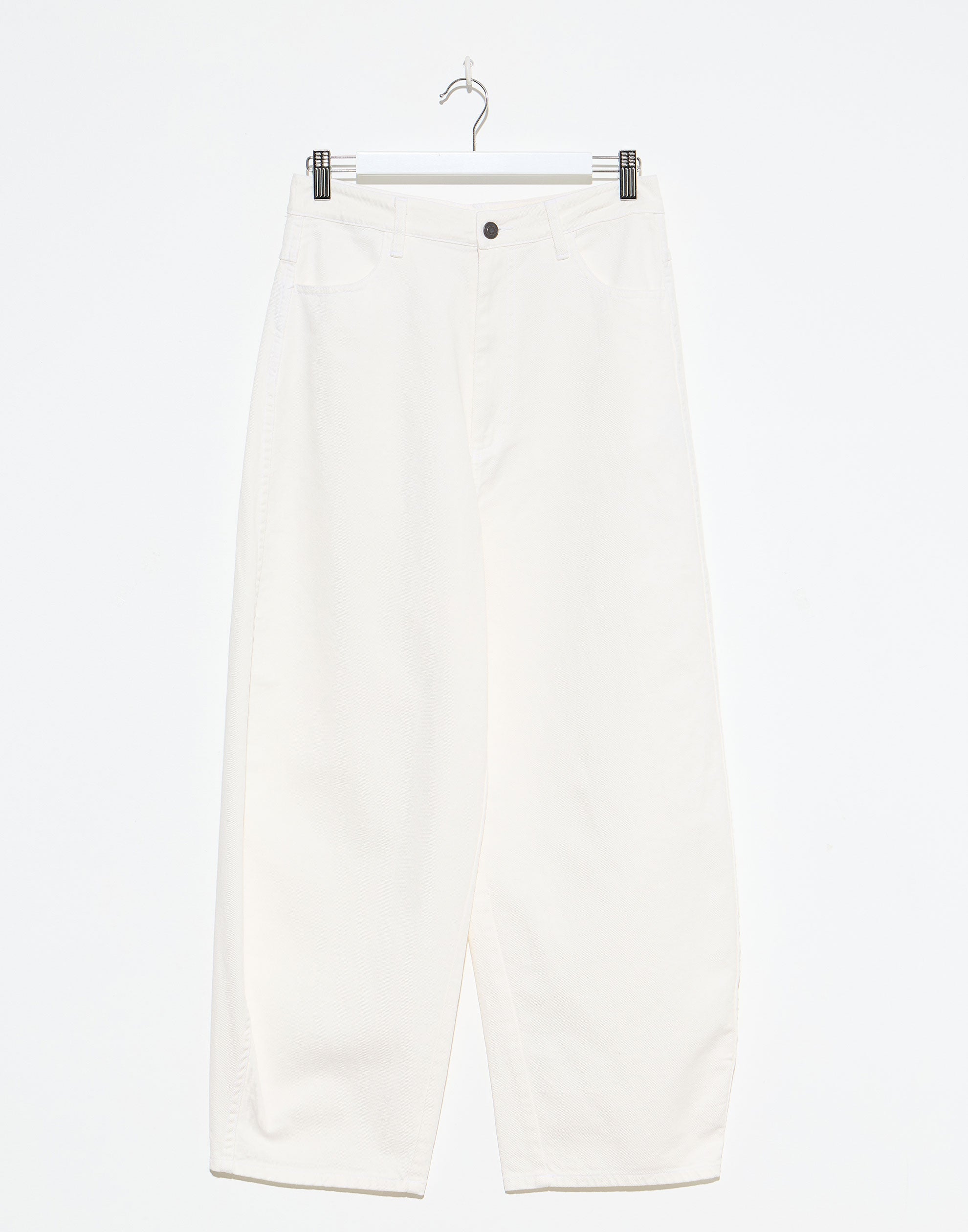White Cotton Twill Barrel Leg Pants