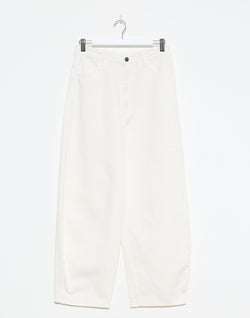 White Cotton Twill Barrel Leg Pants