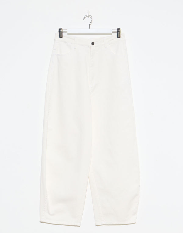 White Cotton Twill Barrel Leg Pants