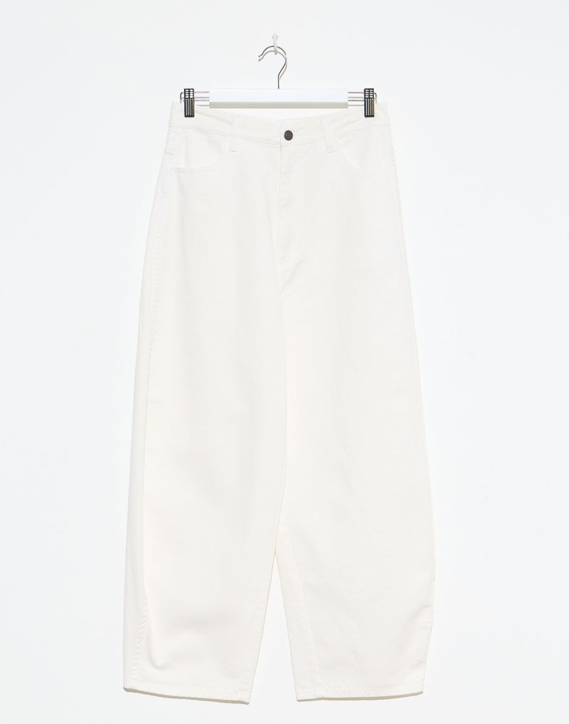White Cotton Twill Barrel Leg Pants