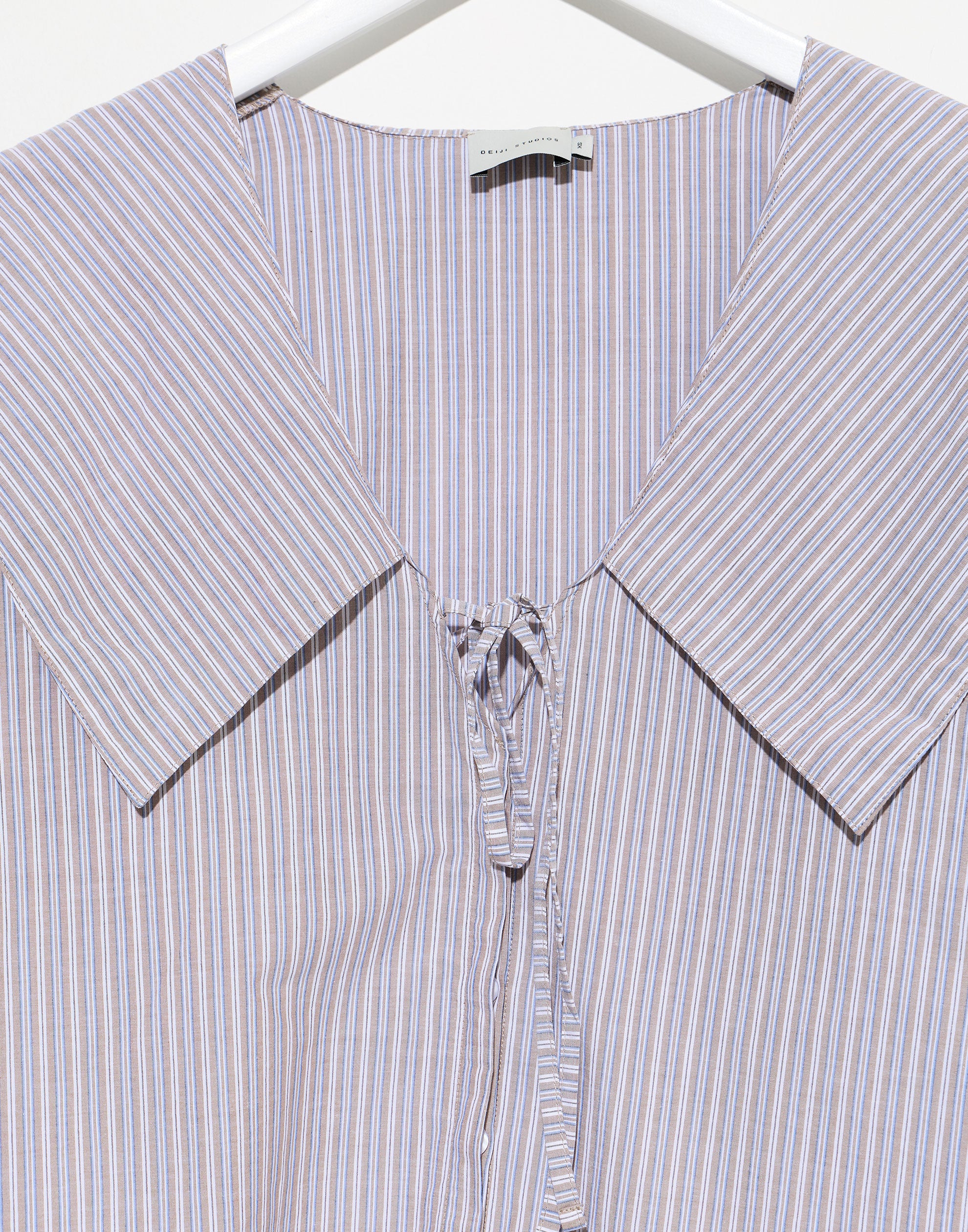 Seas Stripe Cotton Collared Tie Shirt
