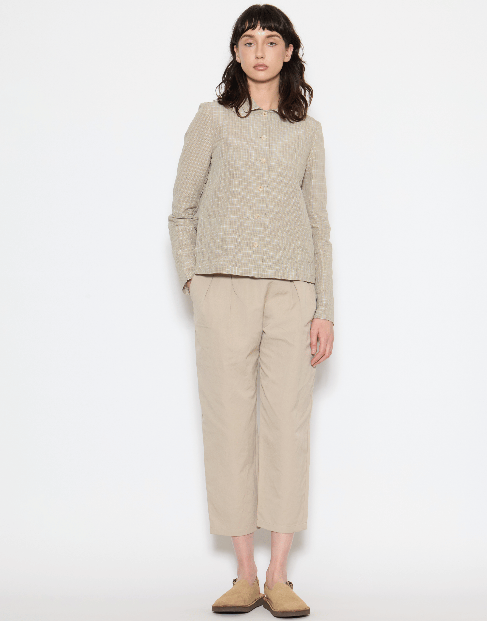 Ecru Checked Linen & Cotton Jacket