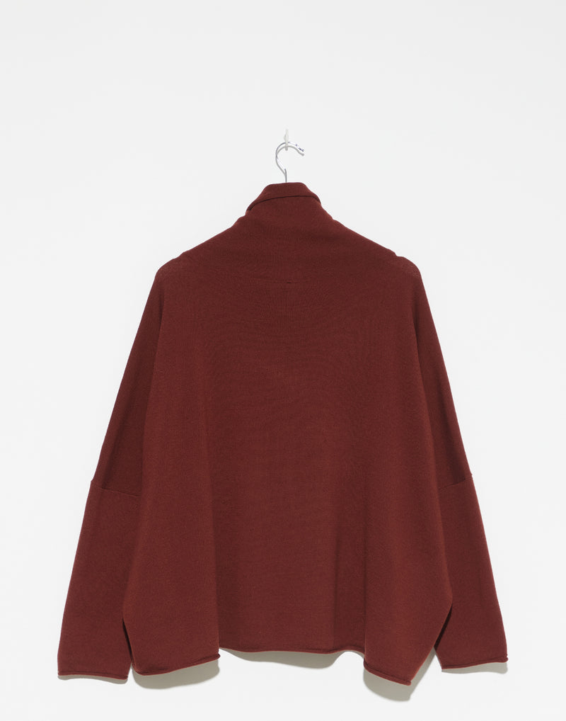 Rust Red Wool Cowl Neck Pullover