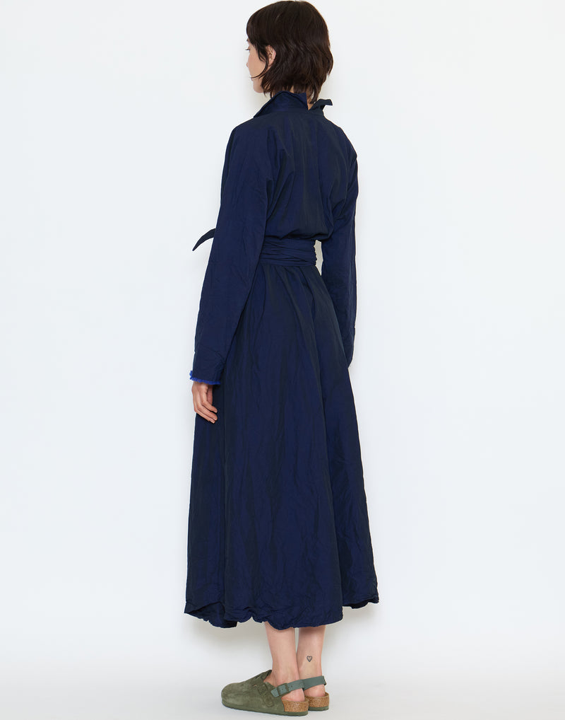 Navy Cotton Spicchi Colletto Lavato Dress