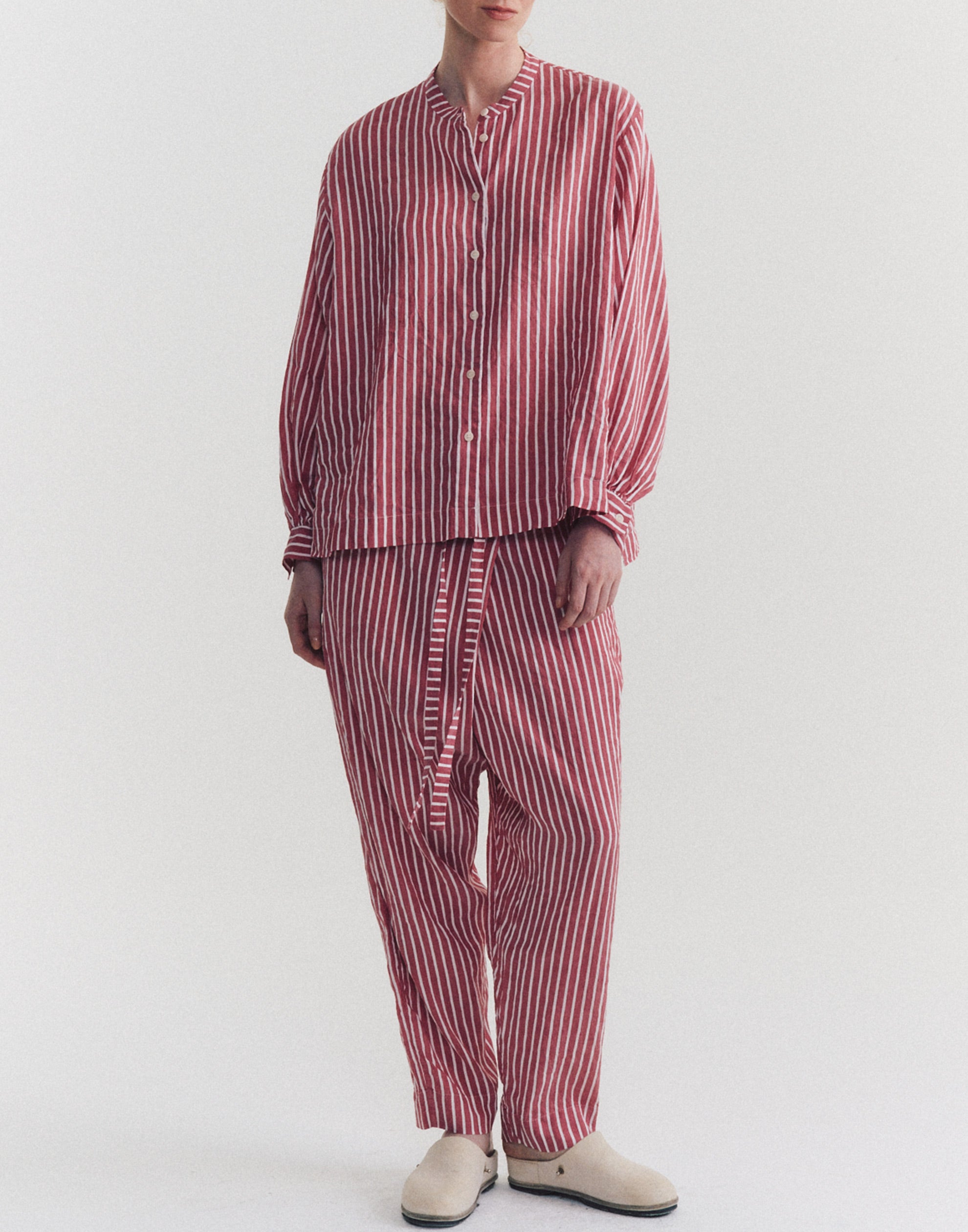 Striped Linen Blend Biggy Grandad Shirt