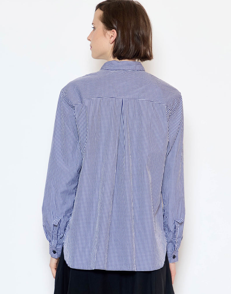 Navy Check Cotton Loose Tyrol Shirt