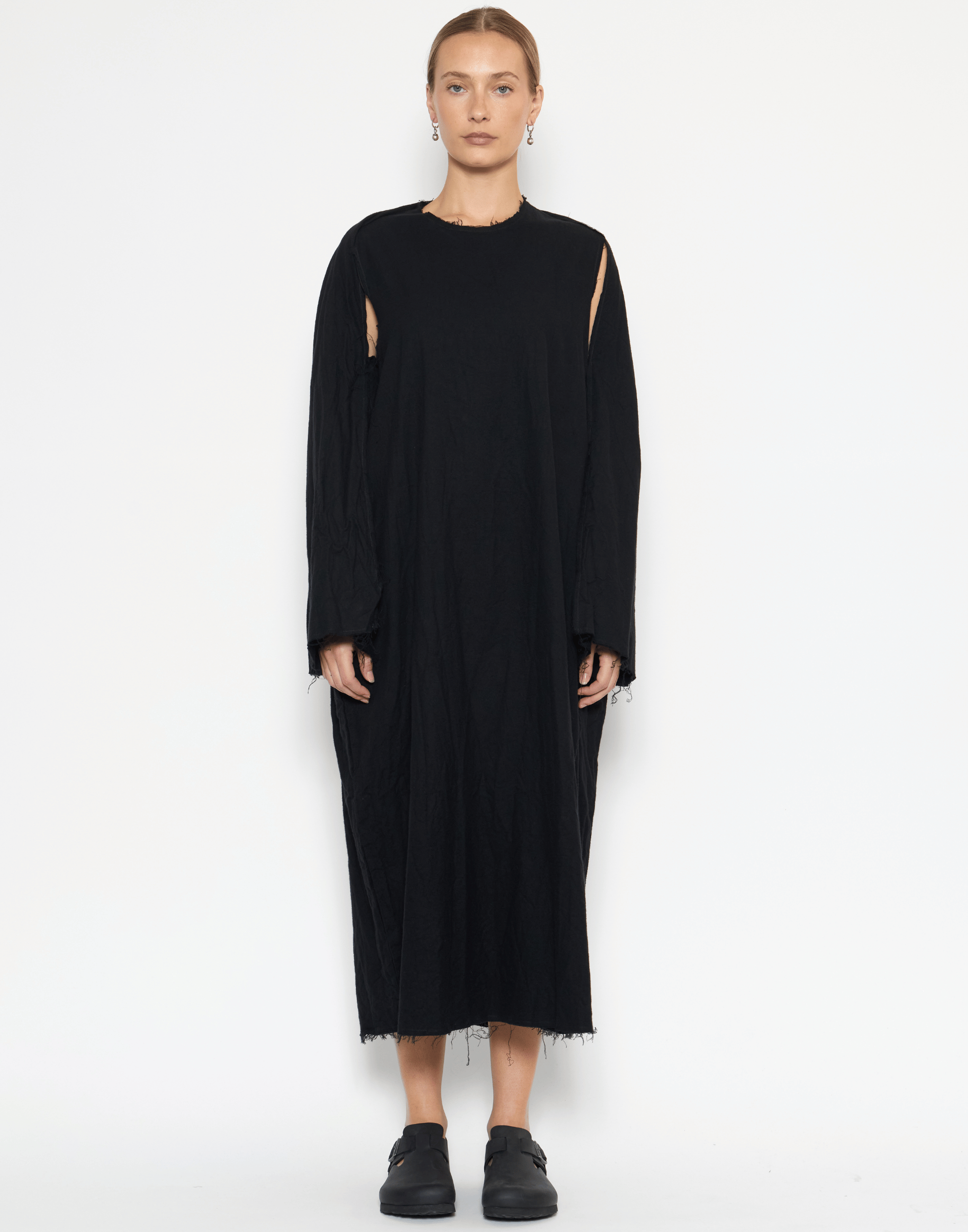 Black Cotton Flannel Sleeveless Dress