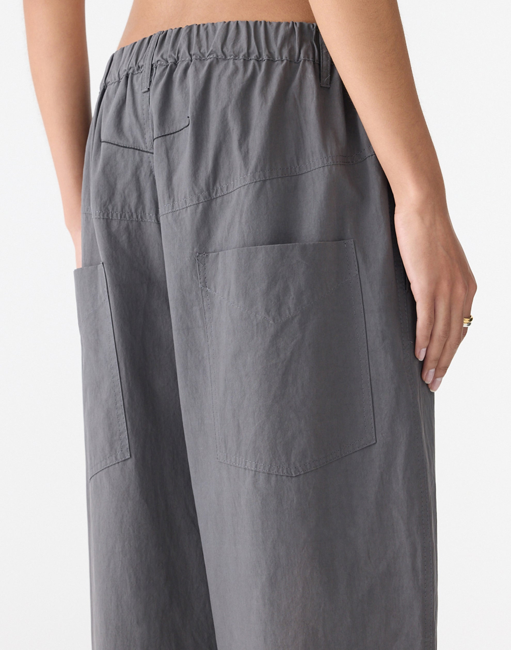 Washed Black Crushed Cotton Summer Pants