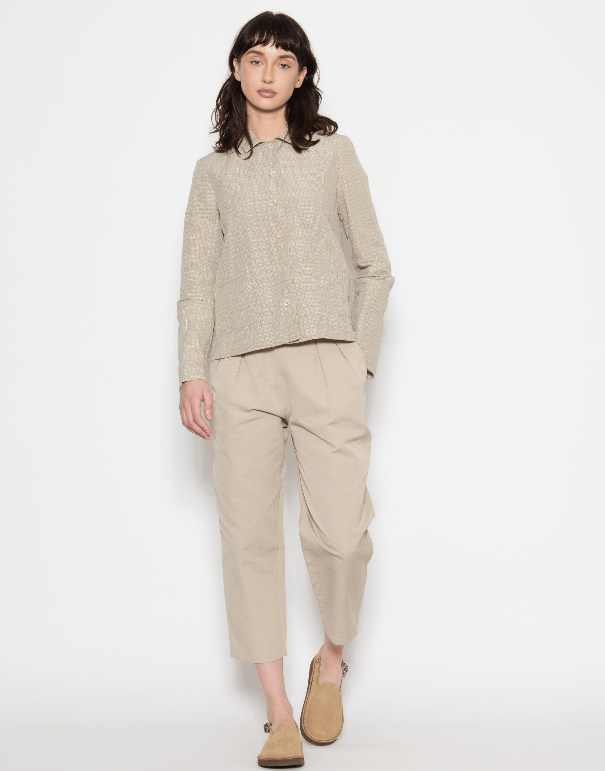 Ecru Checked Linen & Cotton Jacket