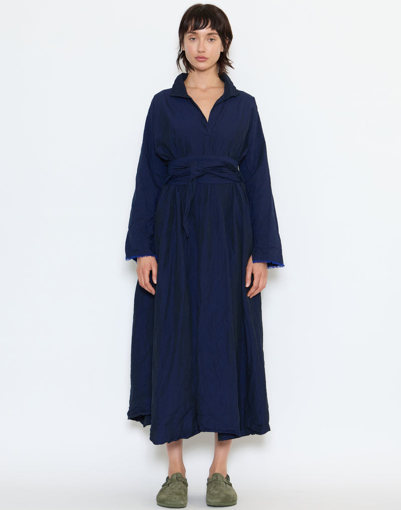 Navy Cotton Spicchi Colletto Lavato Dress