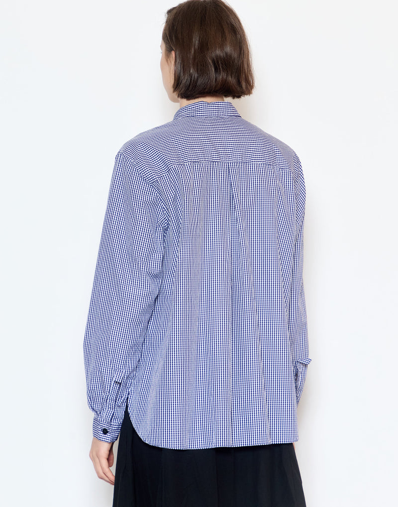 Navy Check Cotton Loose Tyrol Shirt
