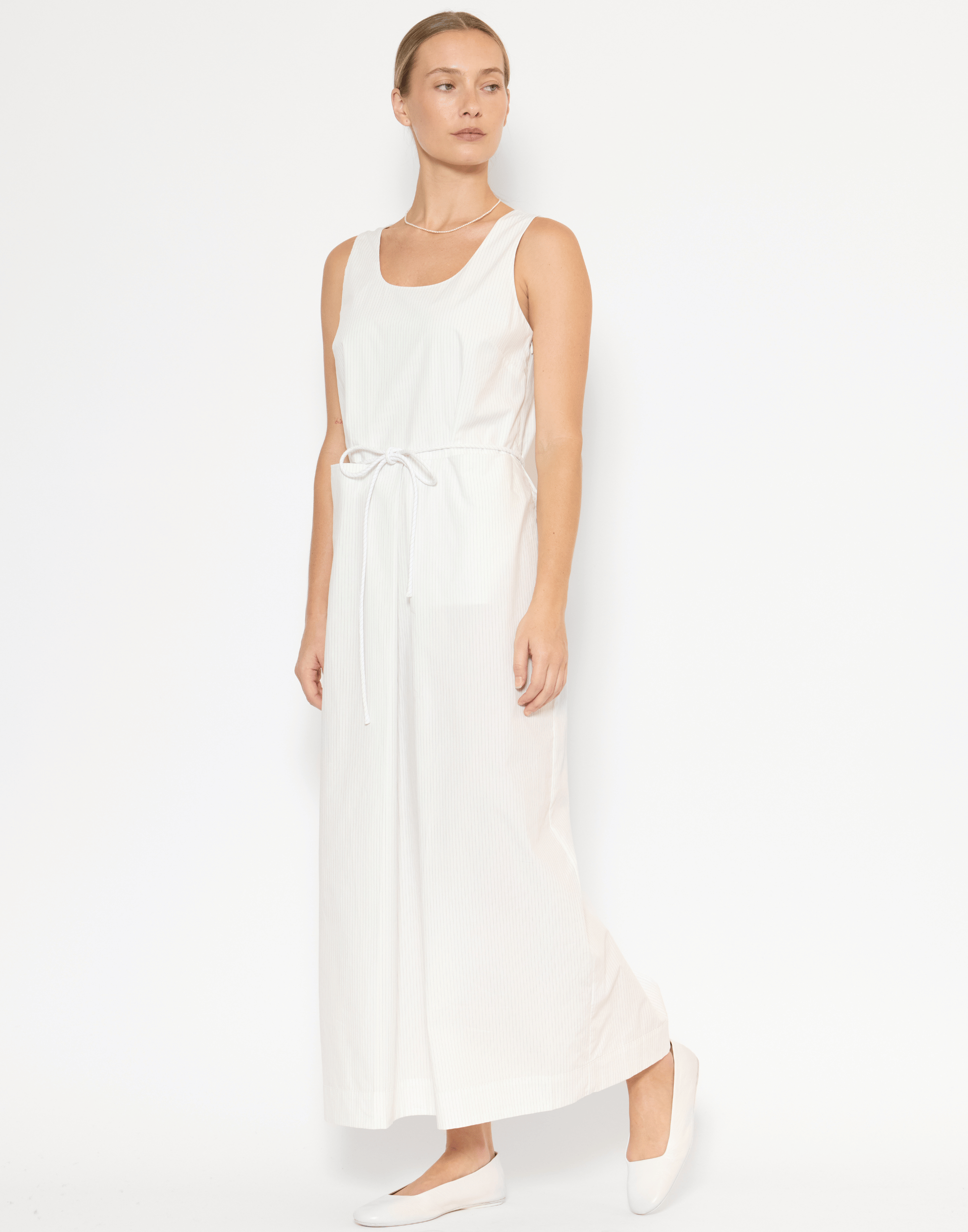 White Pinstripe Cotton Floss Dress