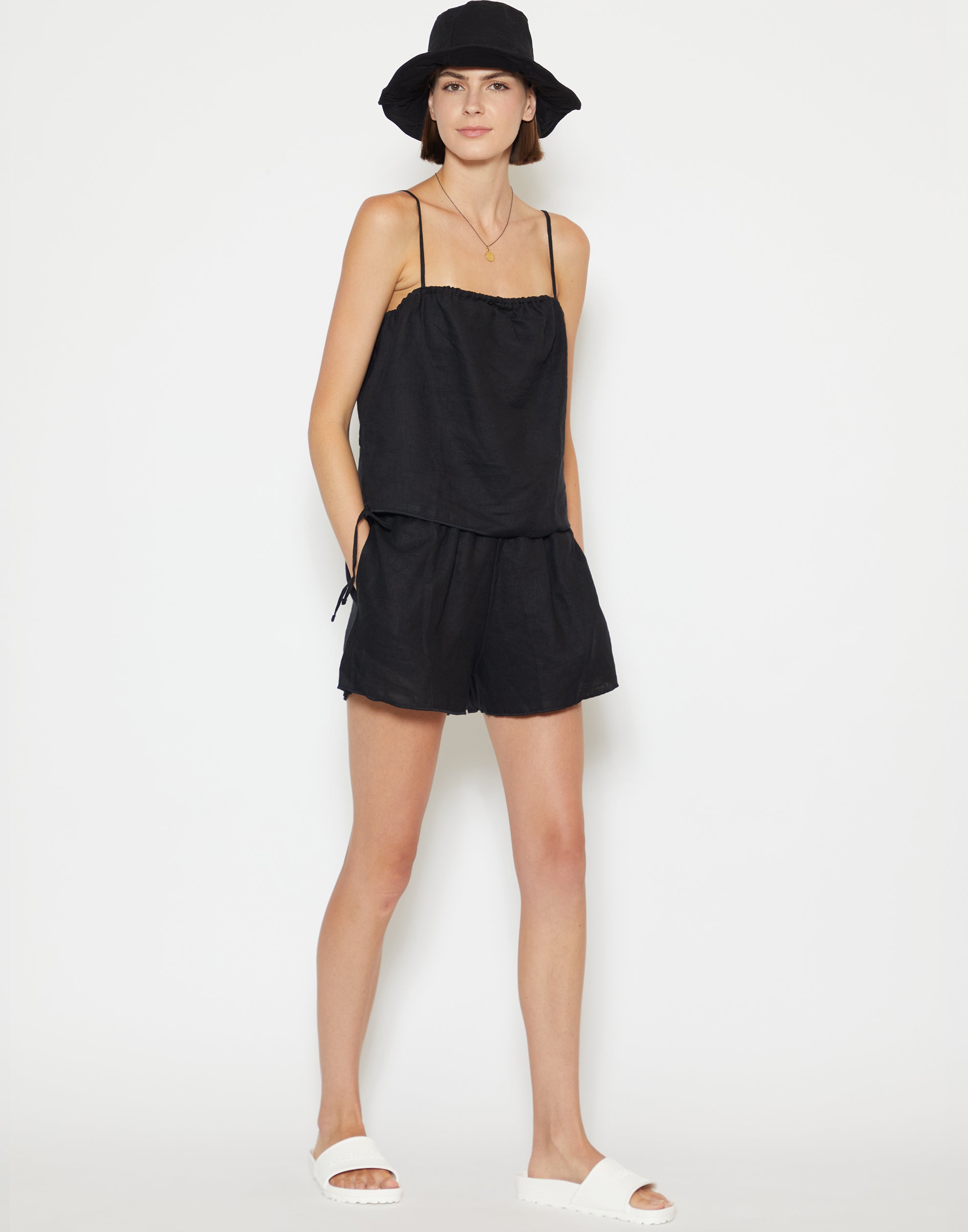 Black Cotton & Linen Everyday Hat