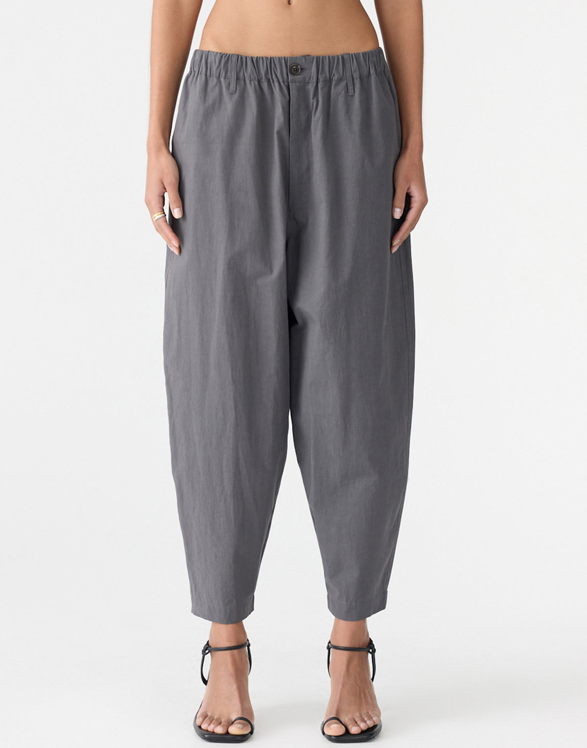 Washed Black Crushed Cotton Summer Pants