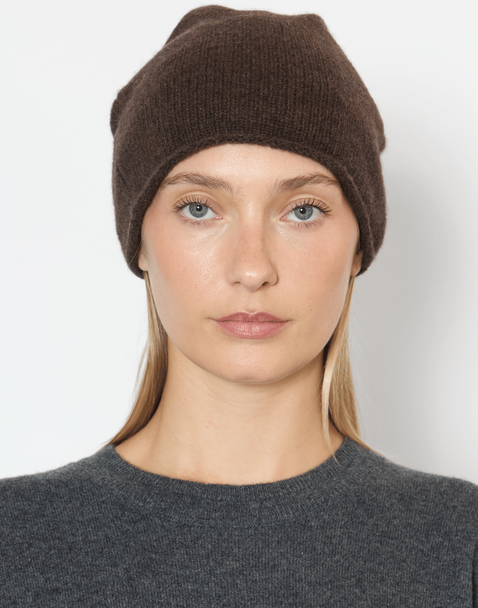 Chocolate Cashmere Rolled Edge Beanie
