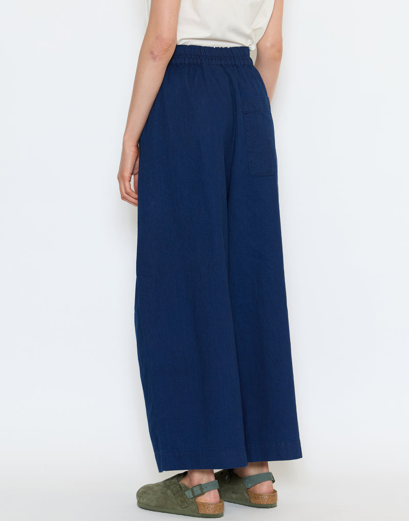 Indigo Cotton Twill Pull On Trousers