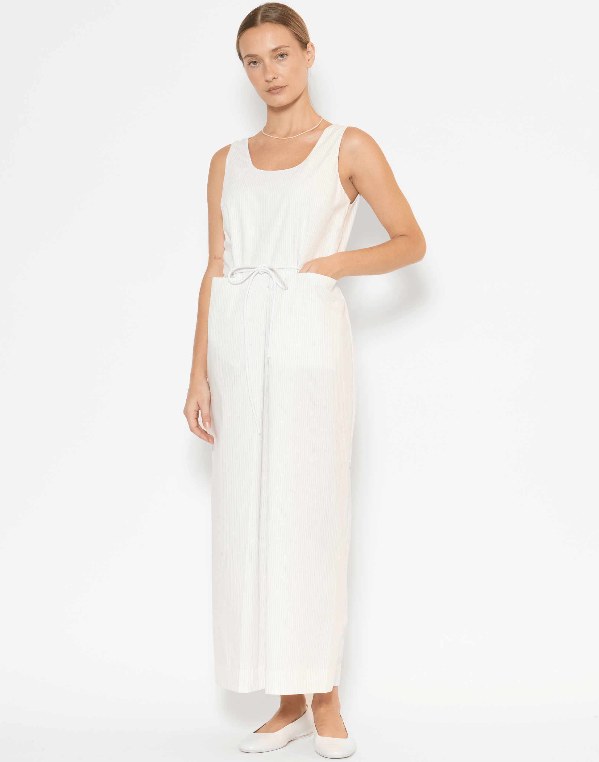 White Pinstripe Cotton Floss Dress