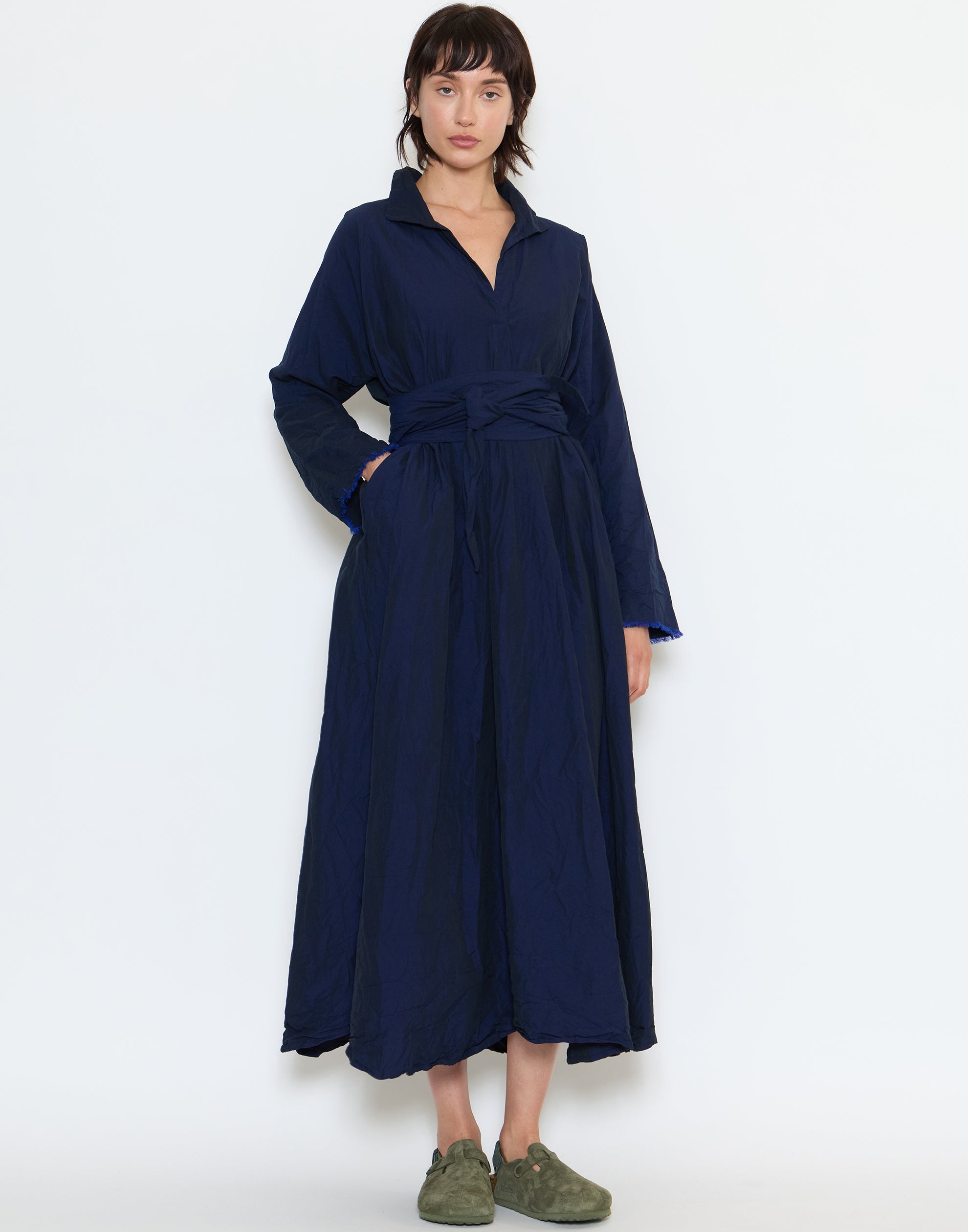 Navy Cotton Spicchi Colletto Lavato Dress