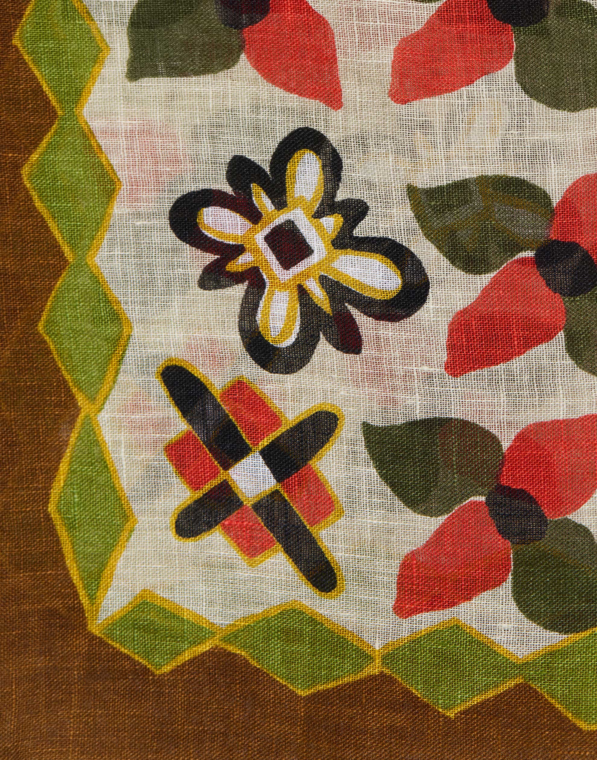 Paprika & Green Folk Floral Linen Bandana