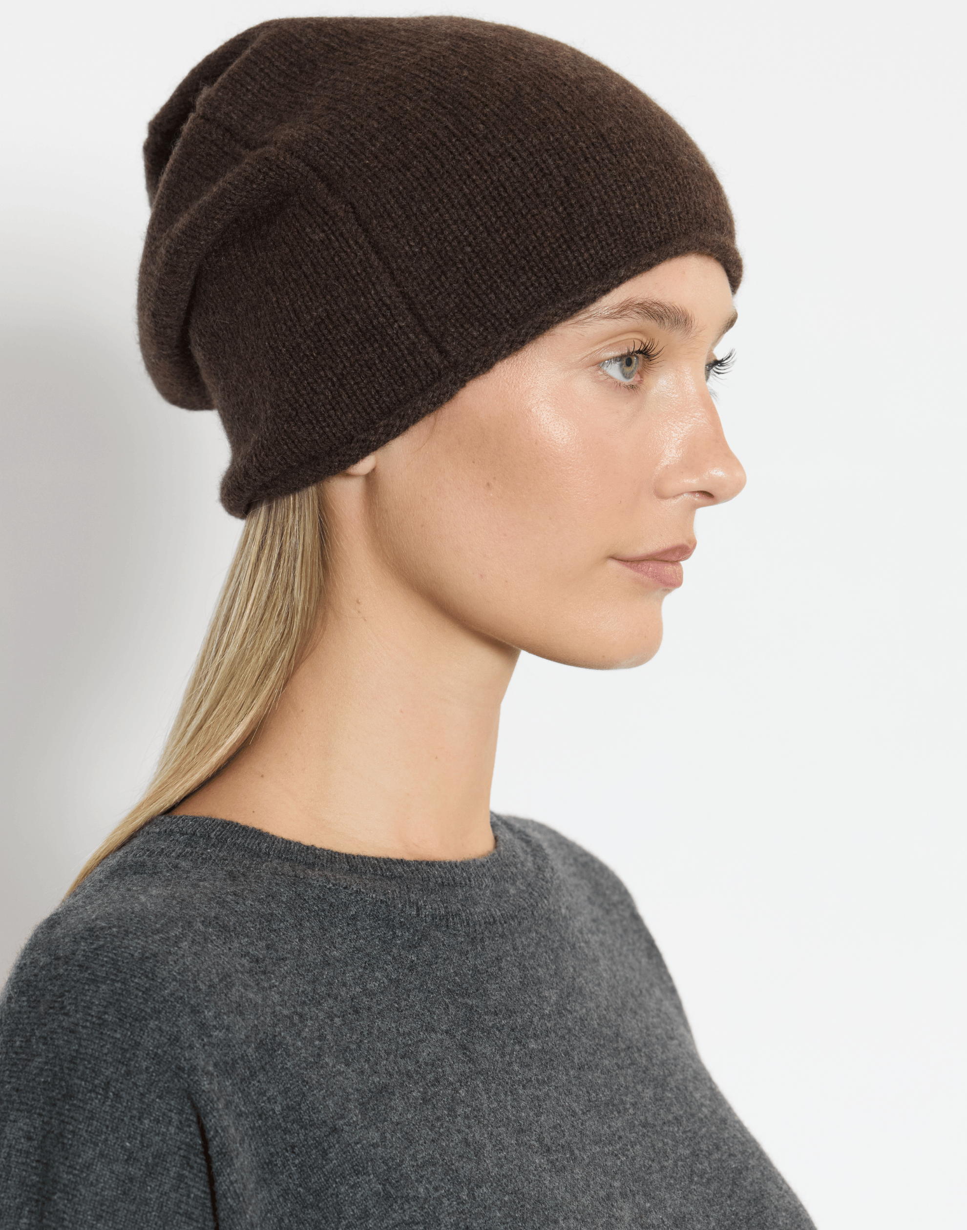 Chocolate Cashmere Rolled Edge Beanie