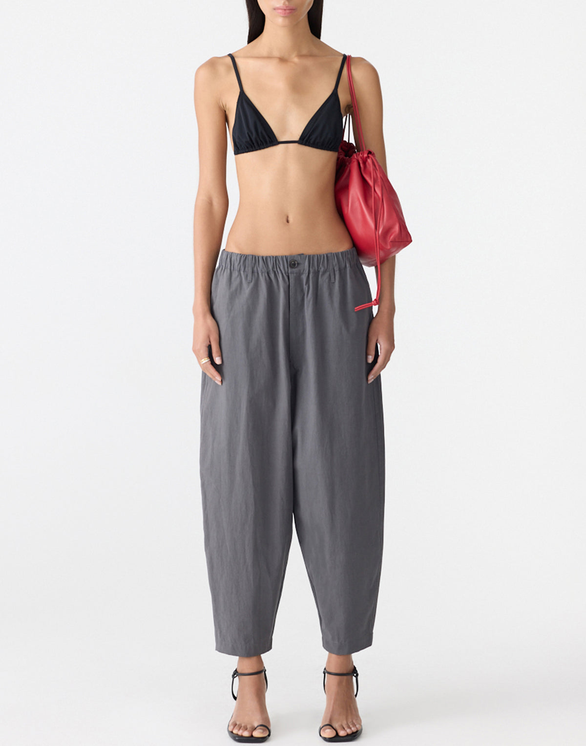 Washed Black Crushed Cotton Summer Pants