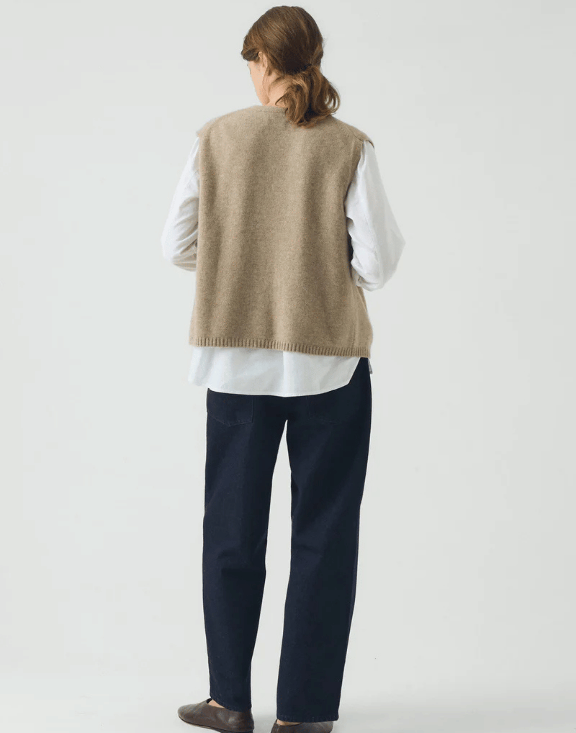 Stone Melange Cashmere & Wool V Neck Vest