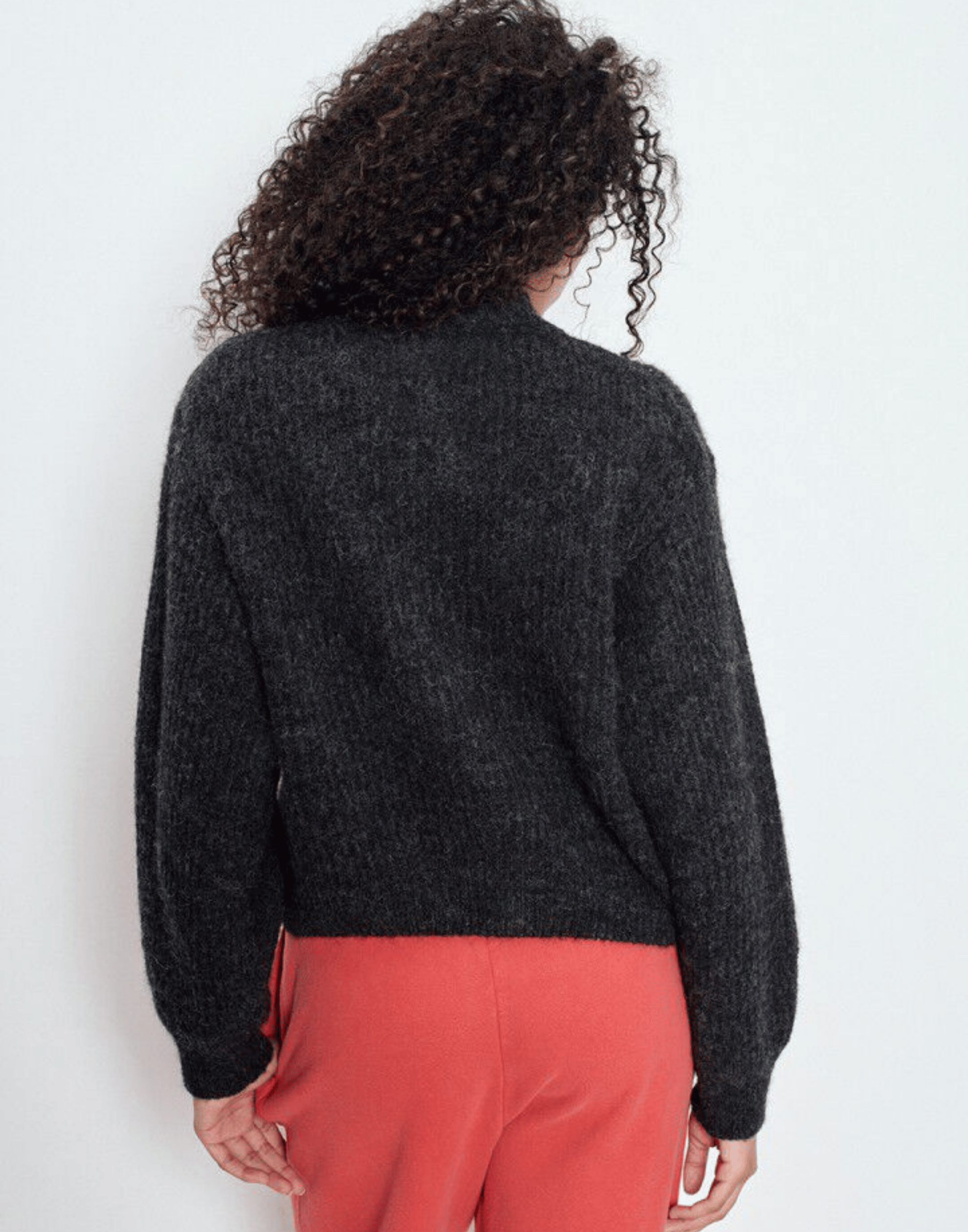 Charcoal Melange Wool Blend Button Cardigan