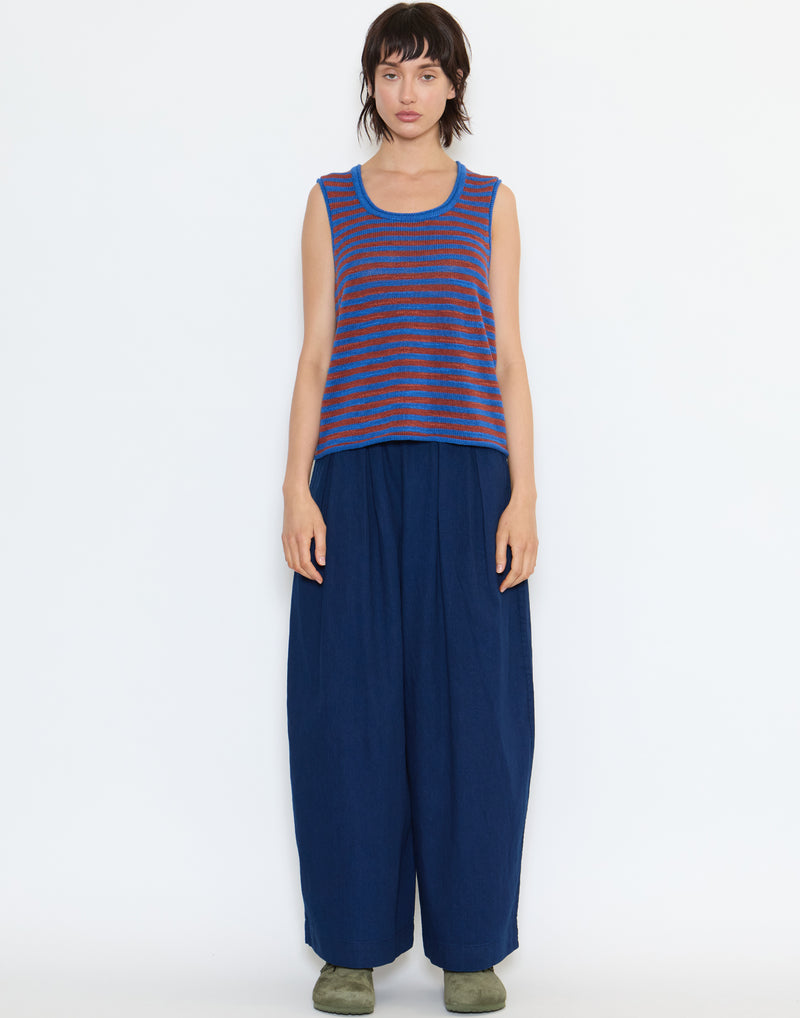 Indigo Cotton Twill Pull On Trousers