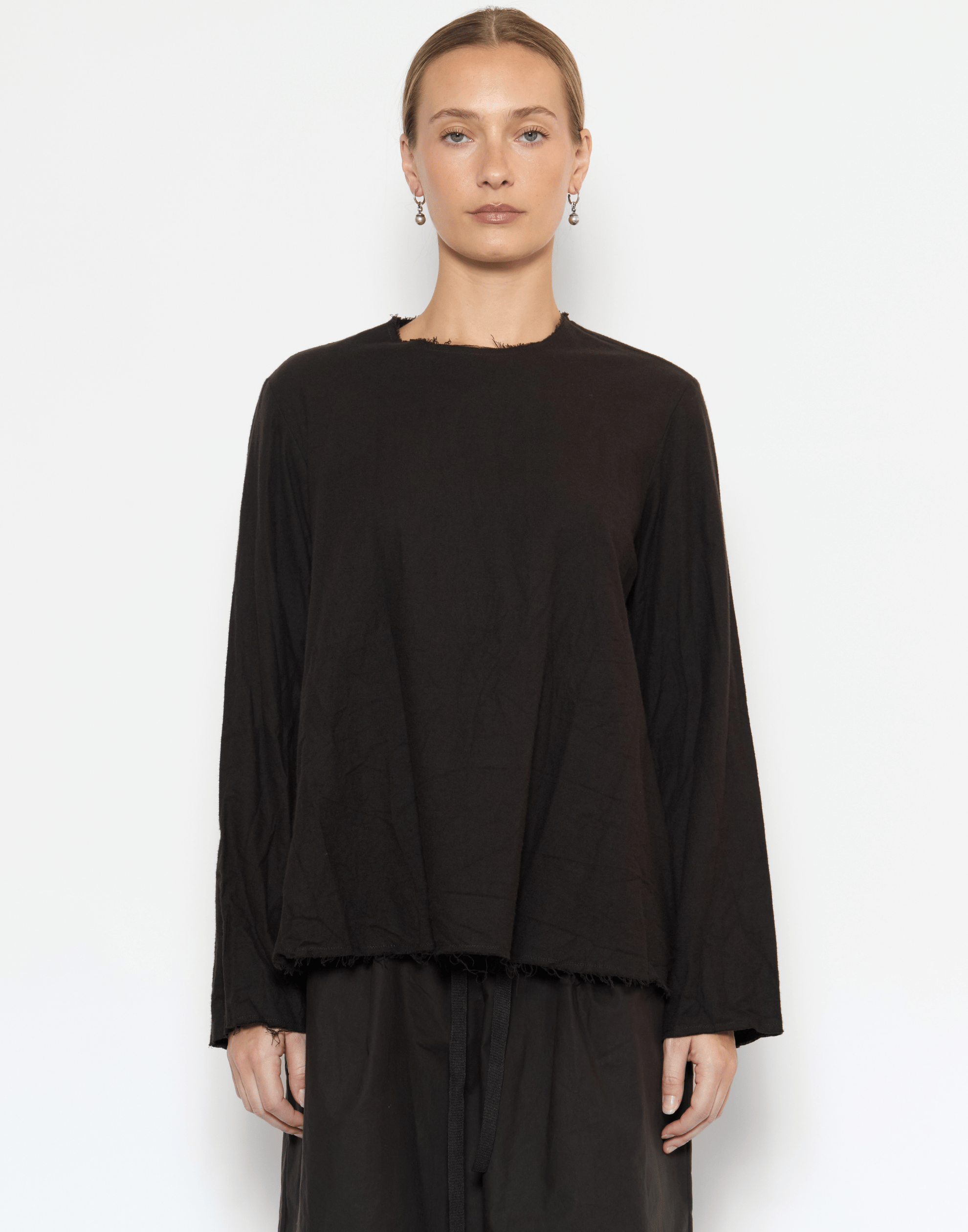 Bitter Chocolate Cotton Flannel Long Sleeve Top