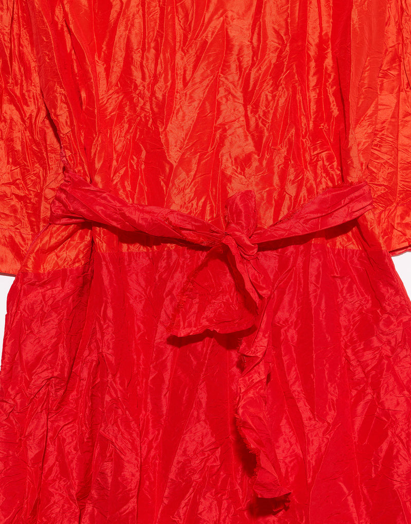 Red & Orange Silk Lunedi Meta Bianco Dress