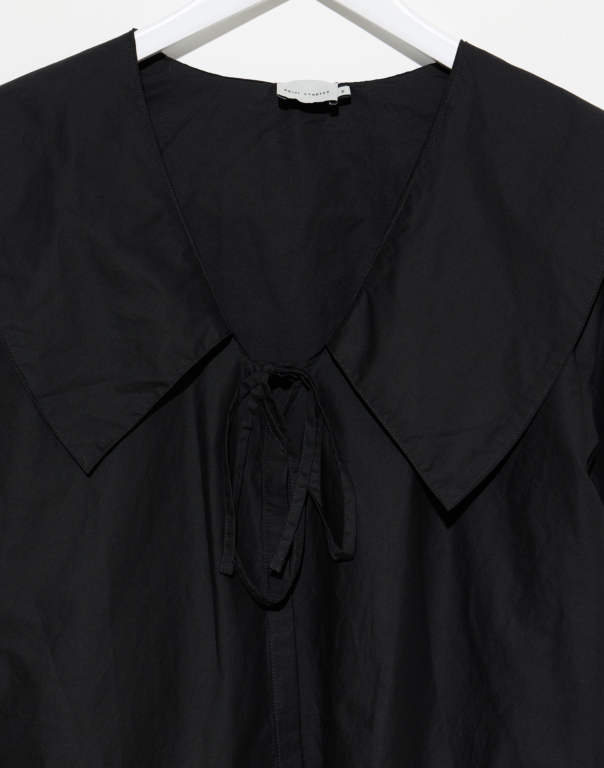 Black Cotton Collared Tie Shirt