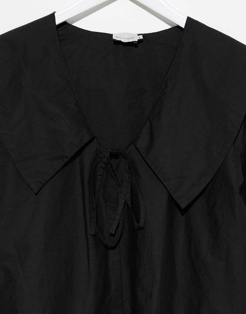 Black Cotton Collared Tie Shirt