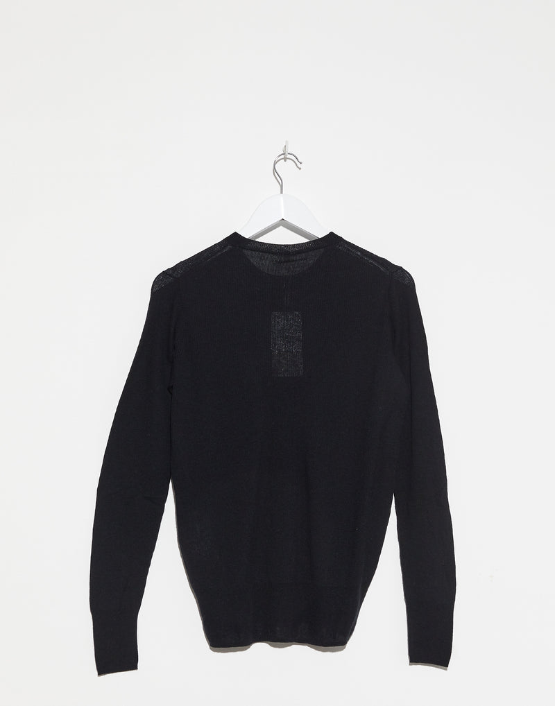 Black Fine Ribbed Wool Pullover