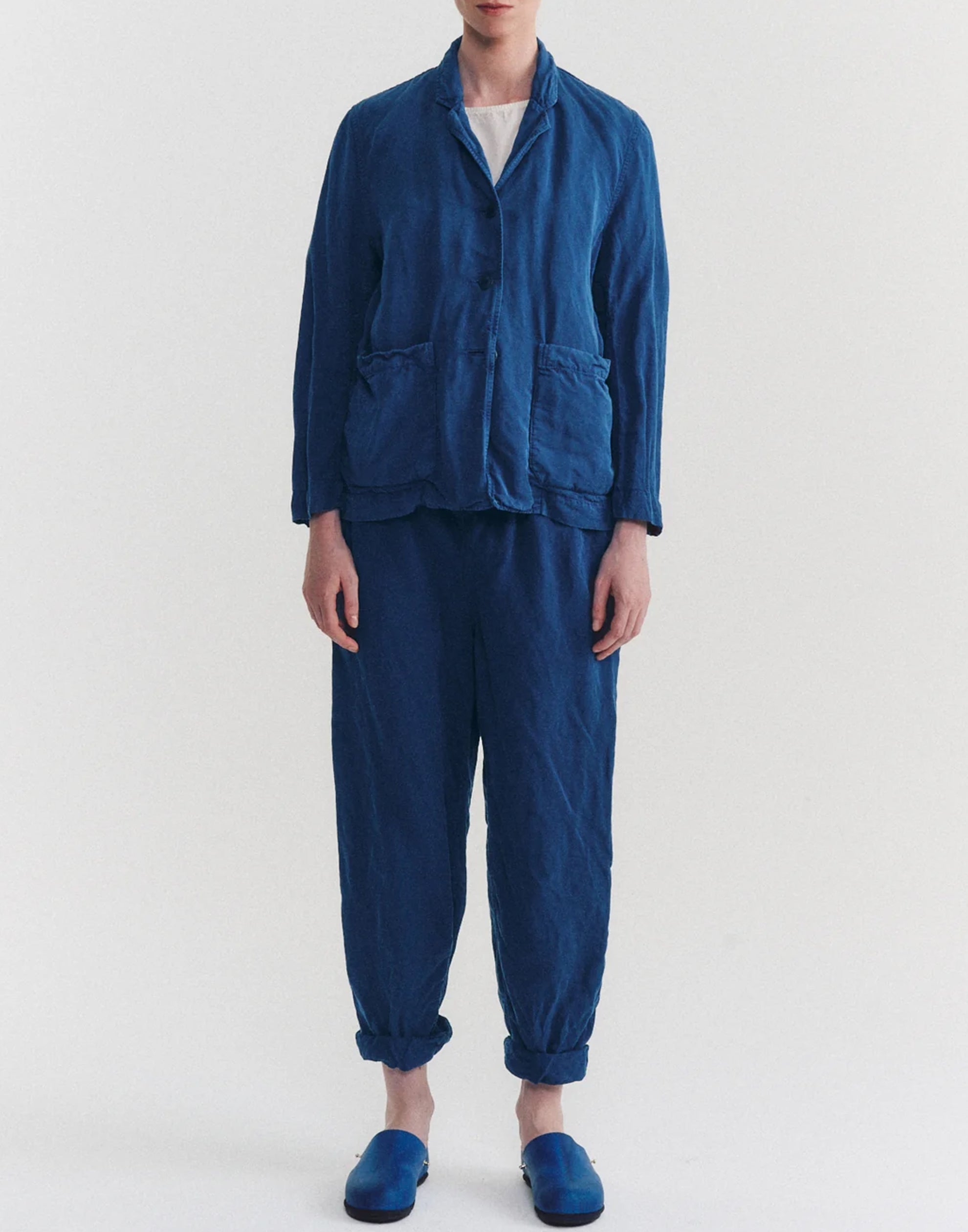 Blue Linen Blend Puddy Jacket