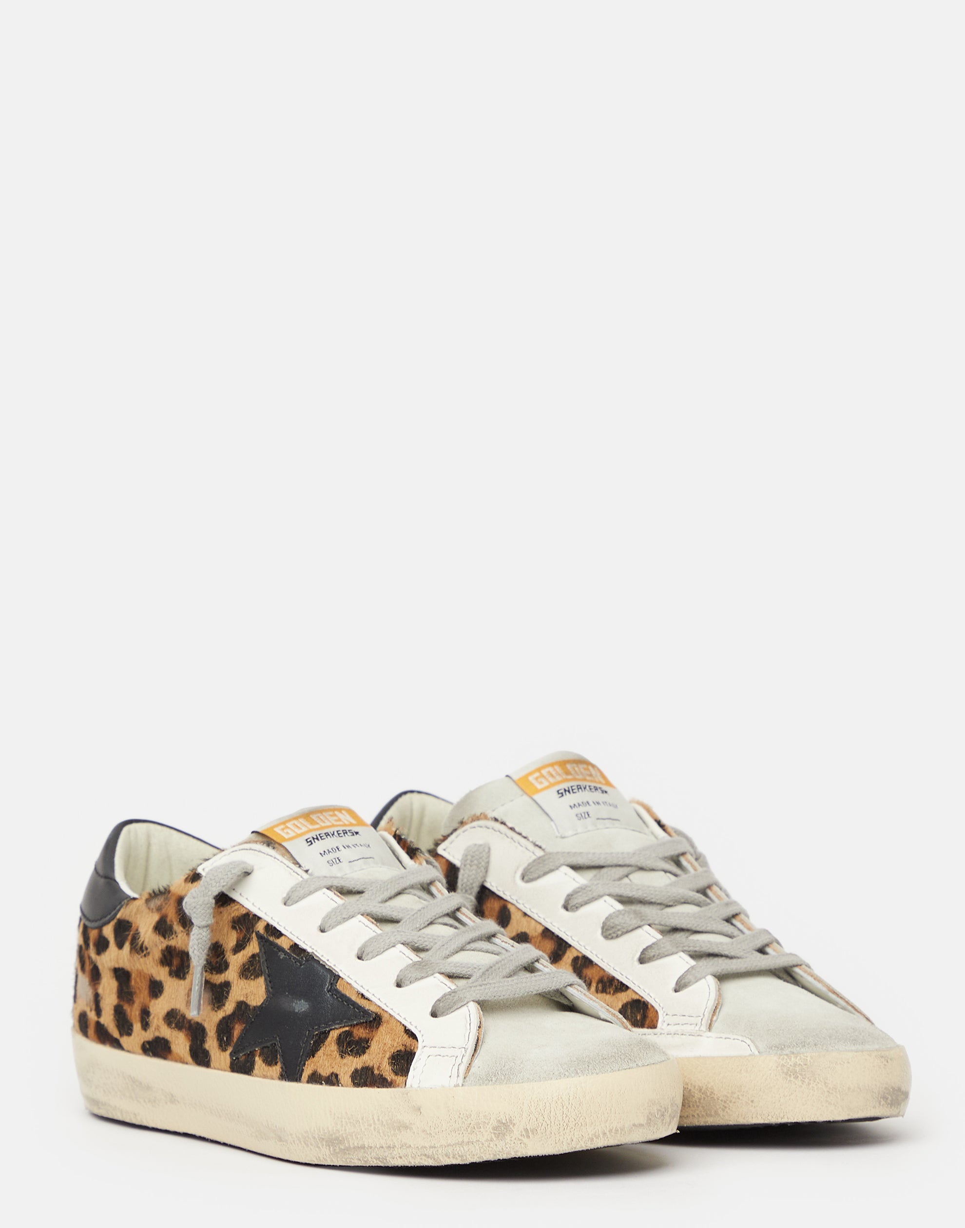 Leopard Print & Black Superstar Sneakers