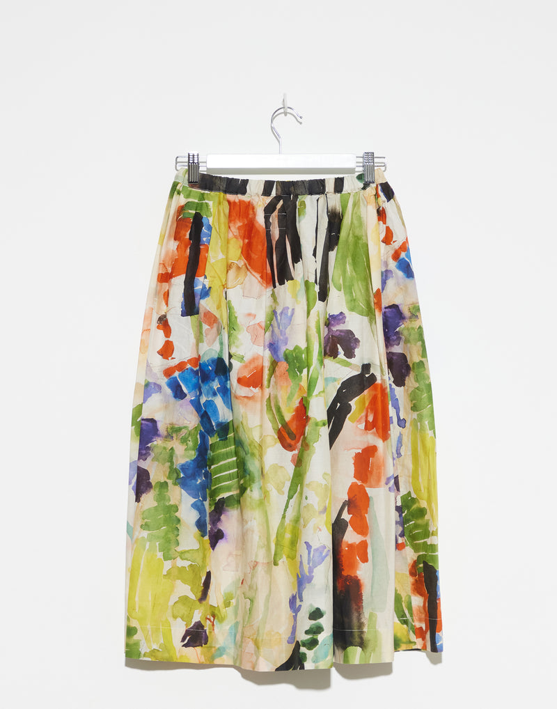 Art Print Cotton & Silk Box Skirt