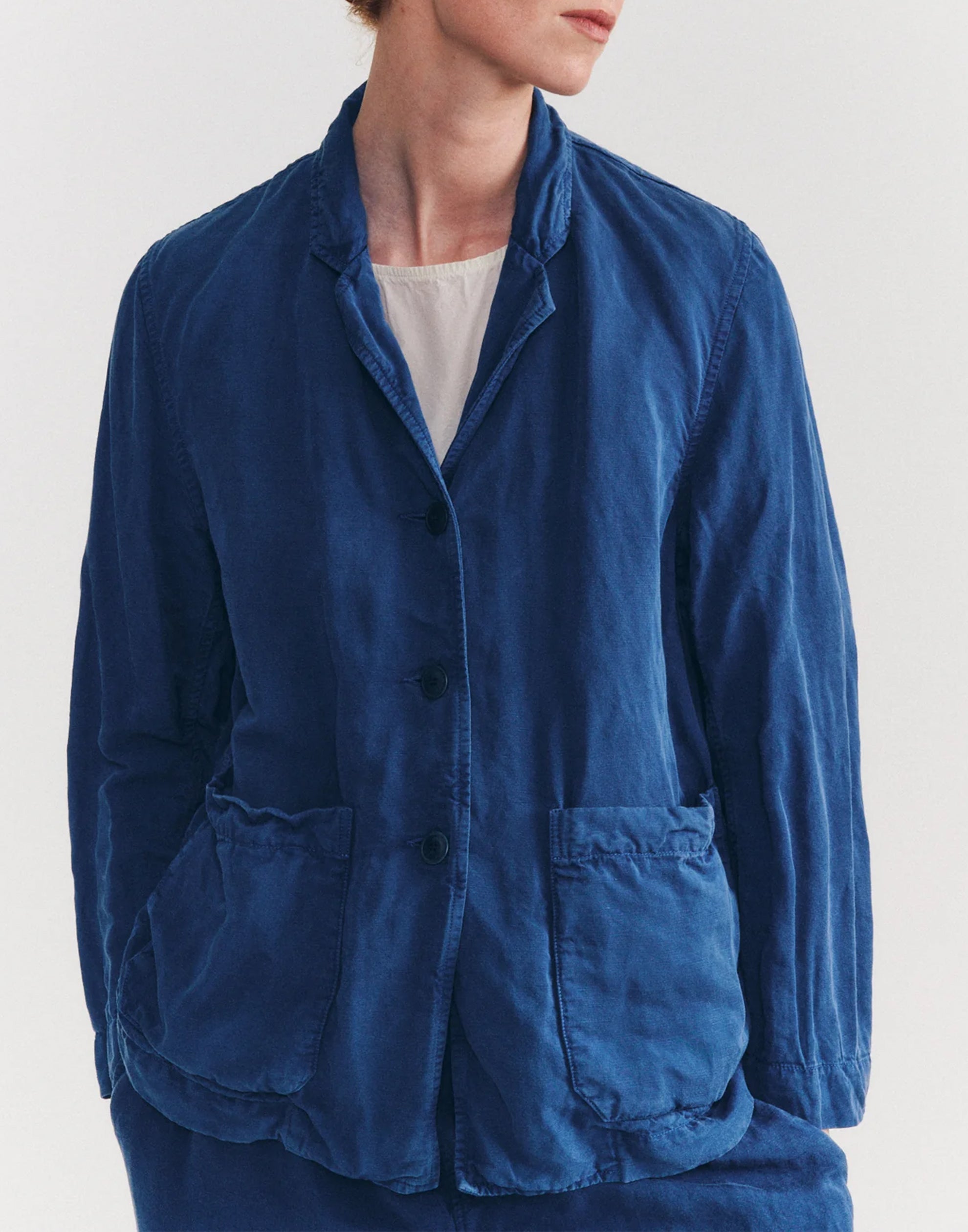 Blue Linen Blend Puddy Jacket