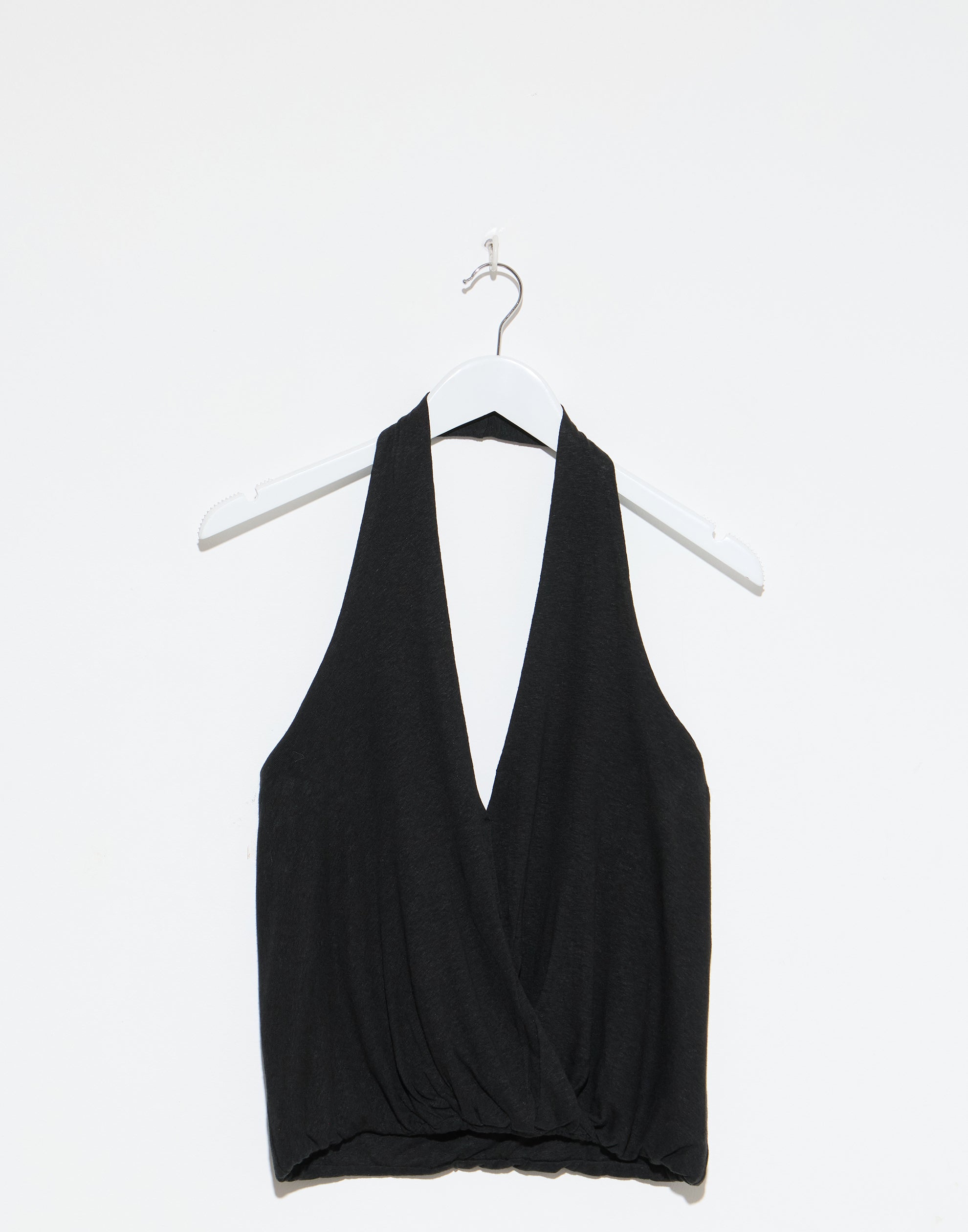 Black Linen Blend Halter Top
