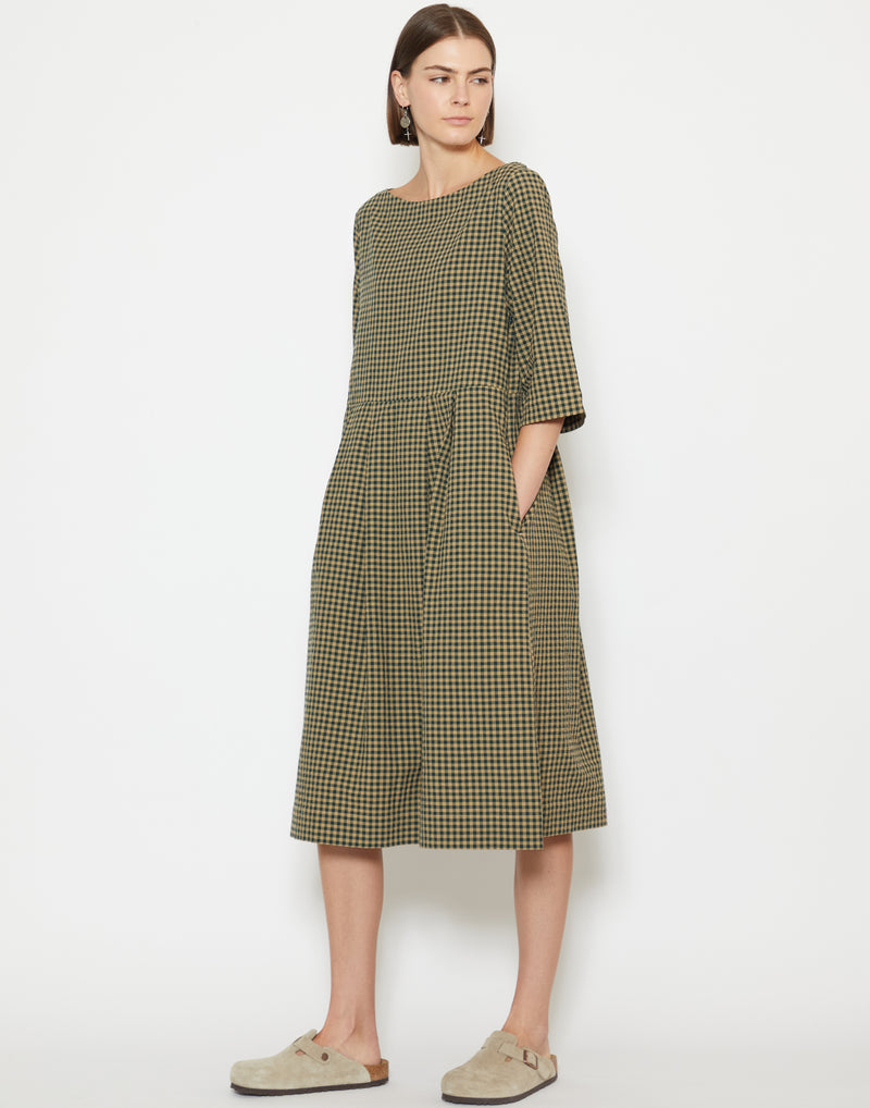 Olive Green Cotton Seersucker Franca Dress