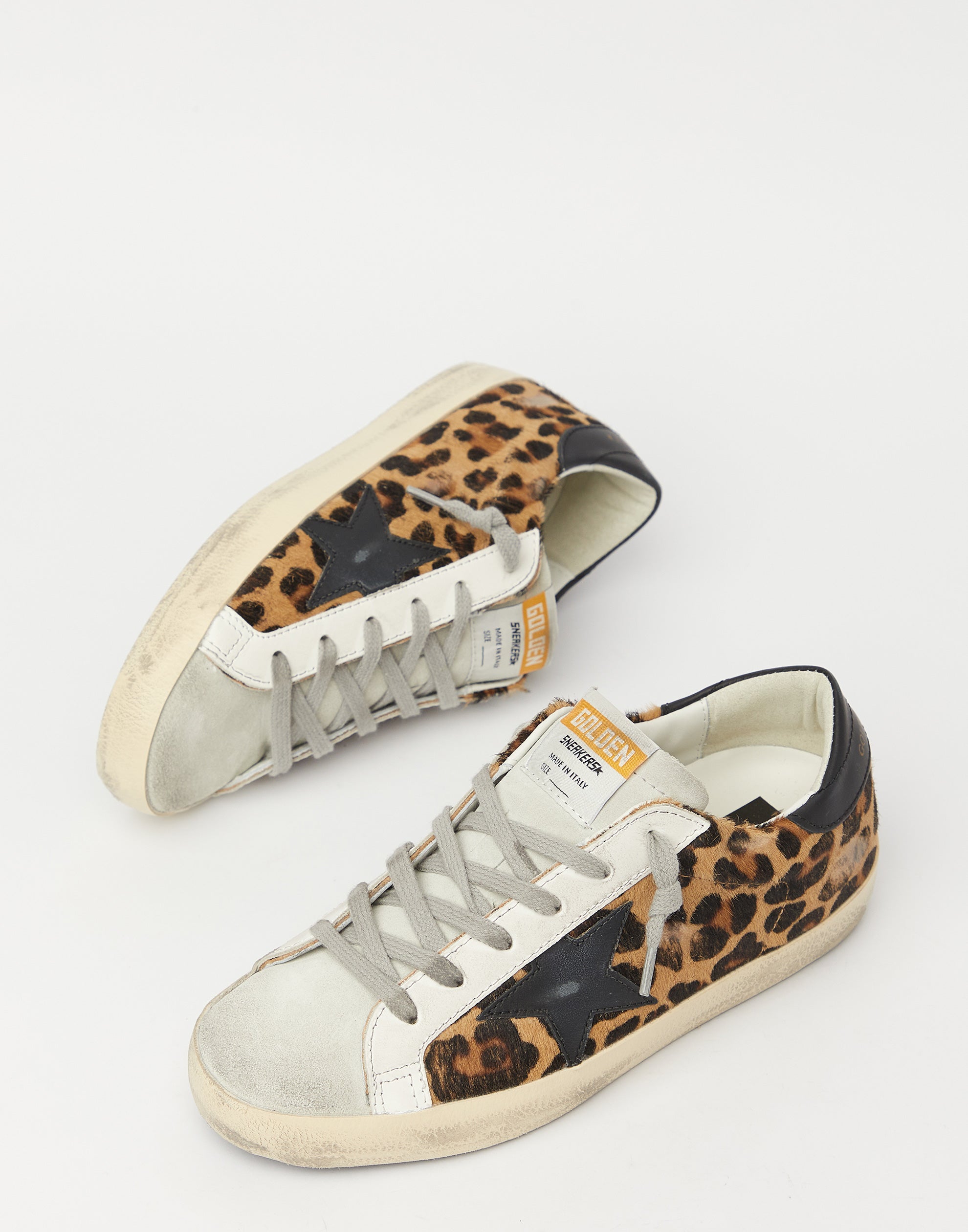 Leopard Print & Black Superstar Sneakers