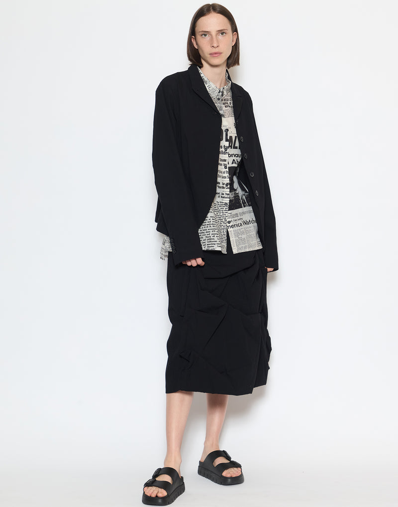Black Viscose & Wool Blend Stretch Skirt