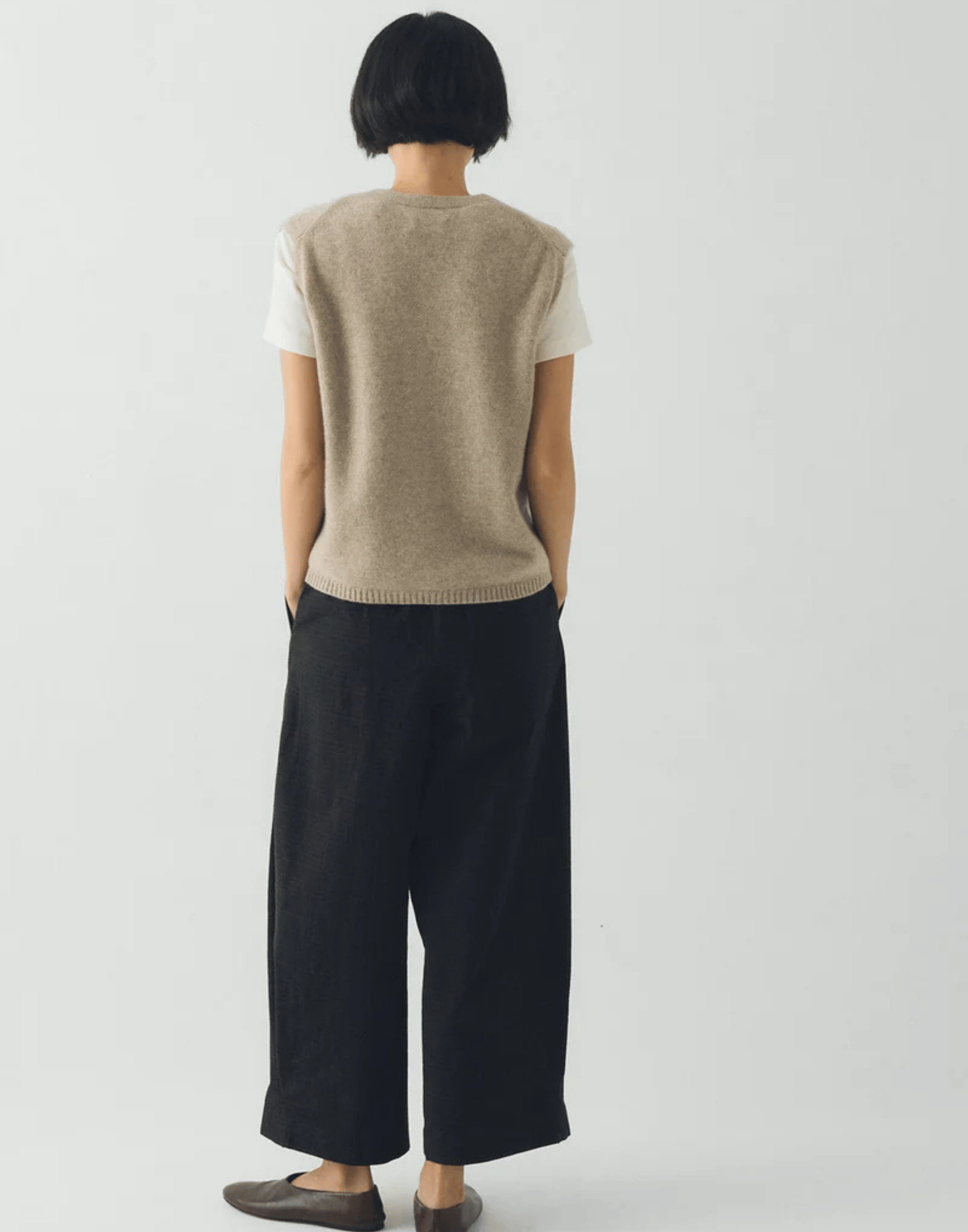 Stone Melange Cashmere & Wool V Neck Vest