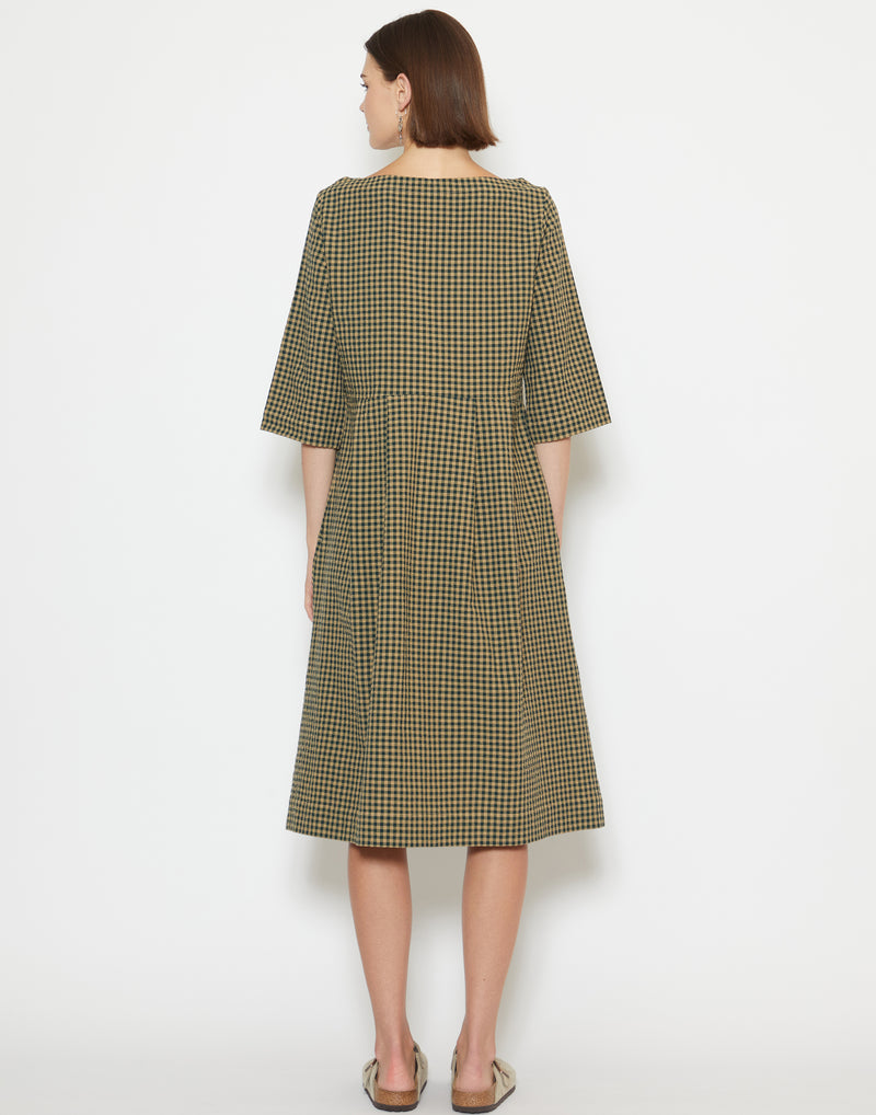 Olive Green Cotton Seersucker Franca Dress