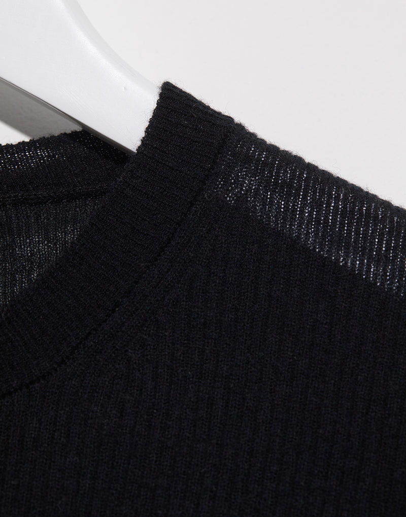 Black Fine Ribbed Wool Pullover